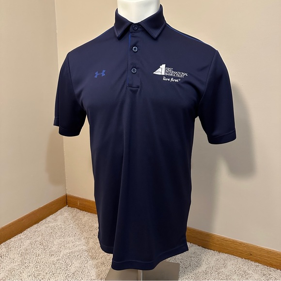 Under Armour Golf Polo Navy Blue Heat Gear Performance Short Sleeve Shirt - Picture 1 of 3